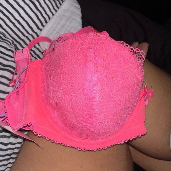NWT Savage x Fenty Living in the Clouds Iridescent Lace Caged Demi Bra Pink 34DD - Picture 6 of 11